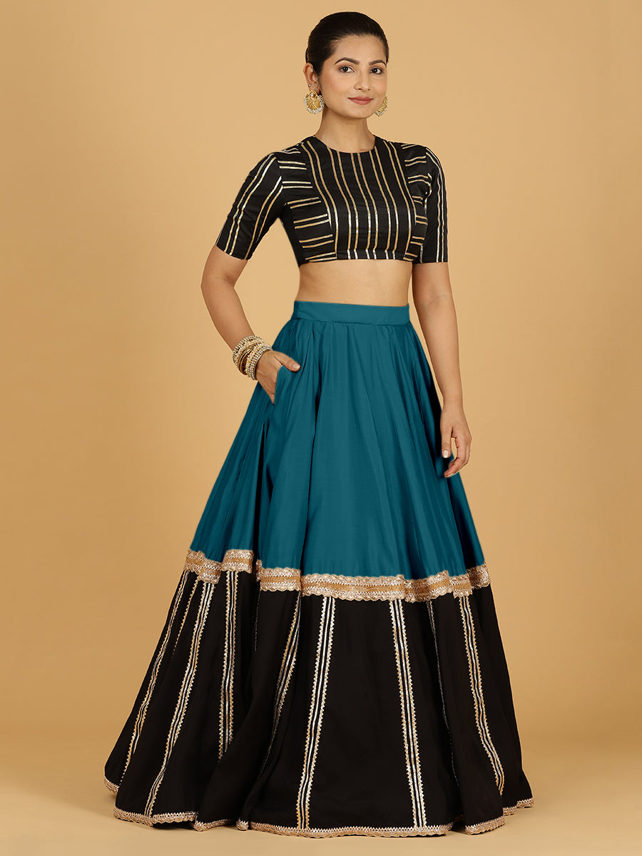 Mastani x Tyohaar Lehenga Skirt, in Blue 80% Viscose 20% Polyester, made for party & festive (view 4).