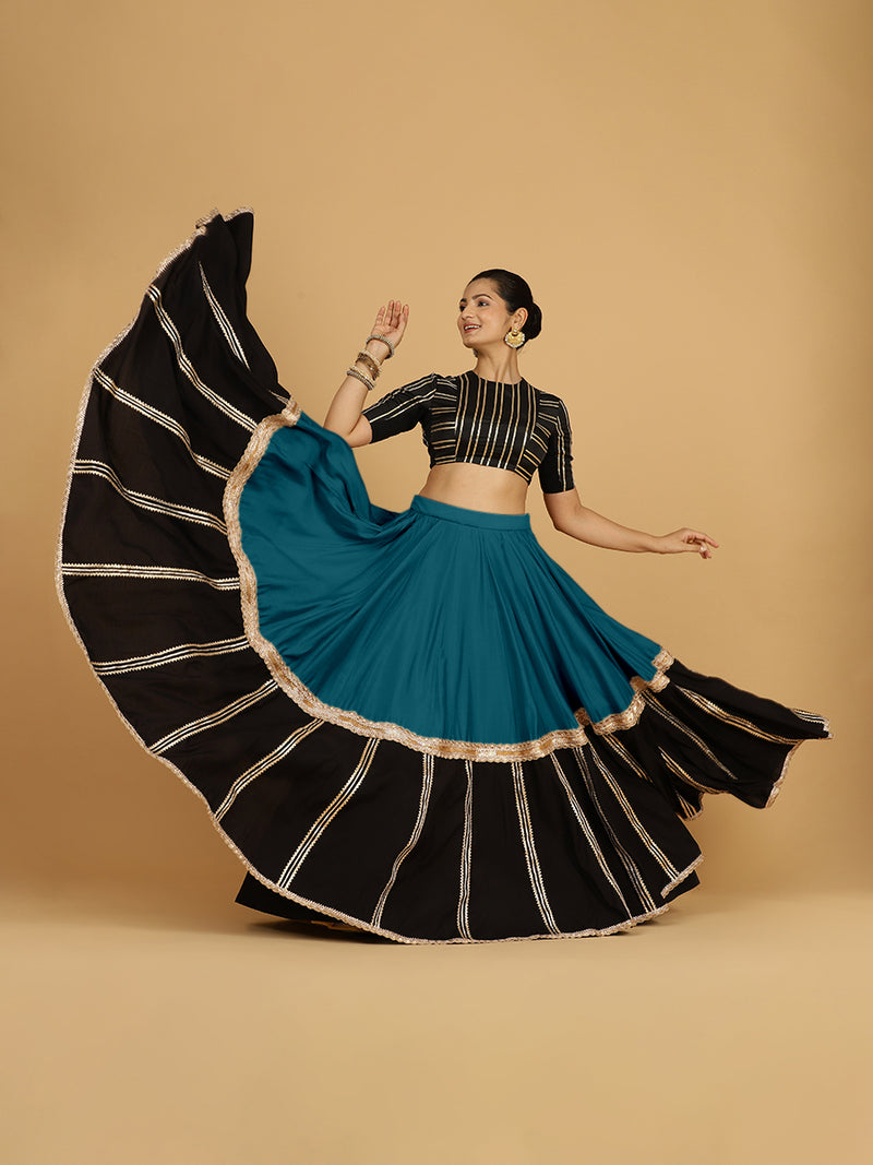 Mastani x Tyohaar | Crystal Teal Panelled Lehenga Skirt-Binks