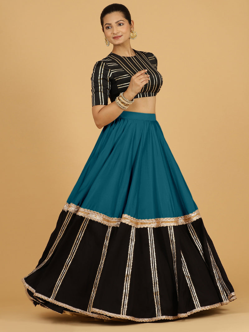 Mastani x Tyohaar | Crystal Teal Panelled Lehenga Skirt-Binks