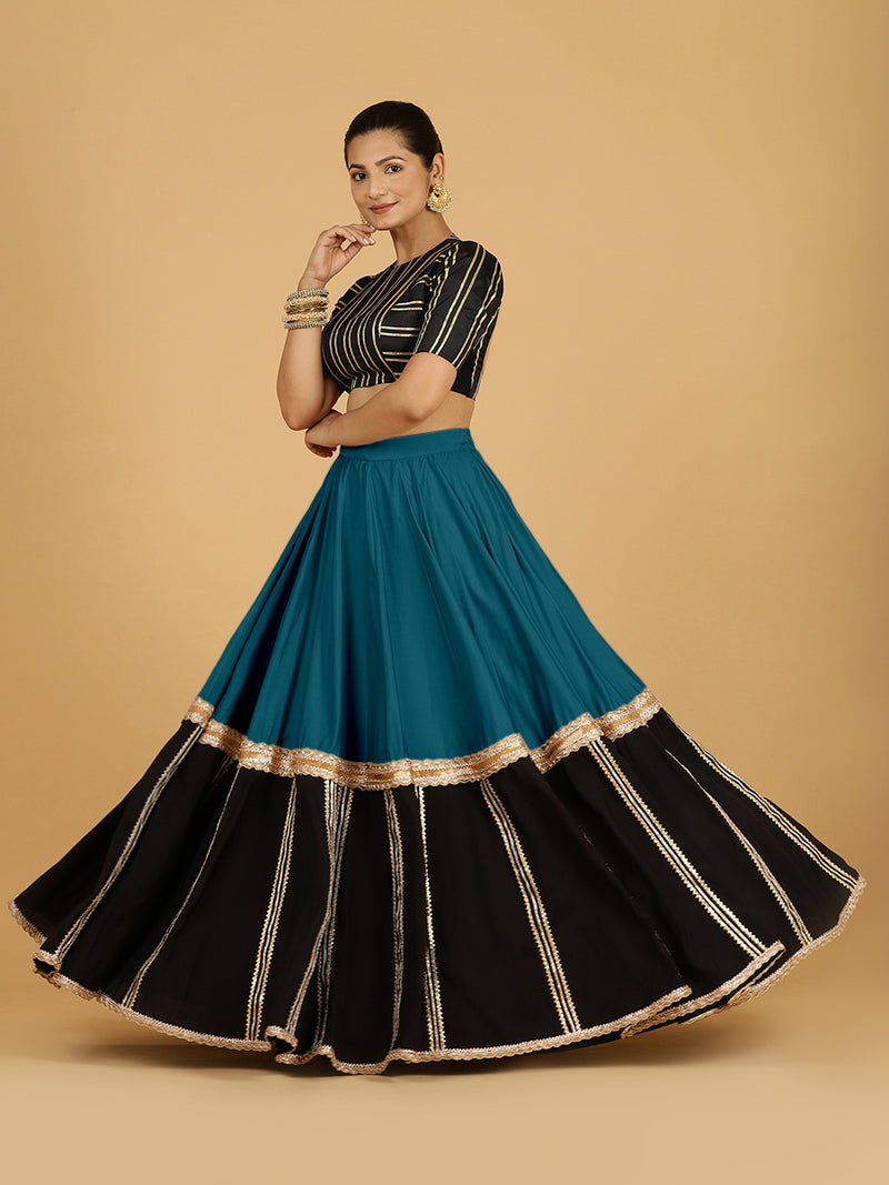 Mastani x Tyohaar | Crystal Teal Panelled Lehenga Skirt-Binks