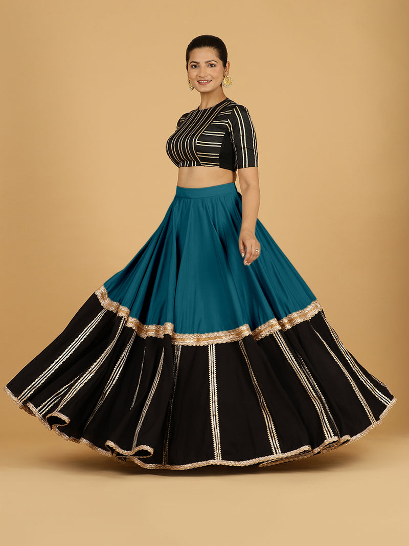 Mastani x Tyohaar | Crystal Teal Panelled Lehenga Skirt-Binks