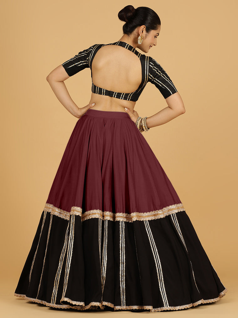 Mastani x Tyohaar Lehenga Skirt, in Maroon 80% Viscose 20% Polyester, made for party & festive (view 2).
