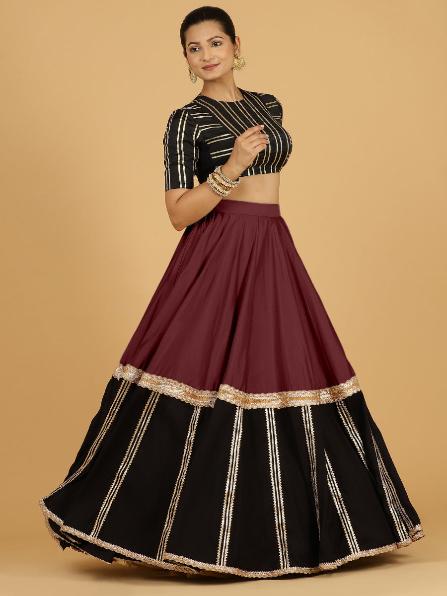 Mastani x Tyohaar Lehenga Skirt, in Maroon 80% Viscose 20% Polyester, made for party & festive (view 5).