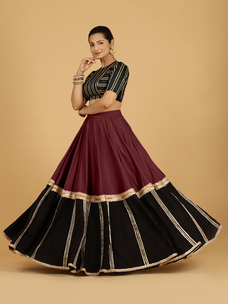 Mastani x Tyohaar | Deep Maroon Panelled Lehenga Skirt-Binks