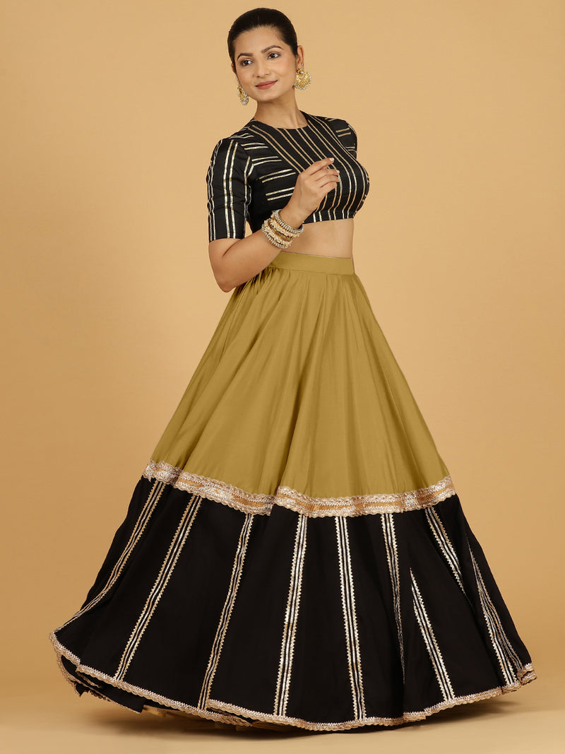 Mastani x Tyohaar | Dijon Mustard Panelled Lehenga Skirt-Binks