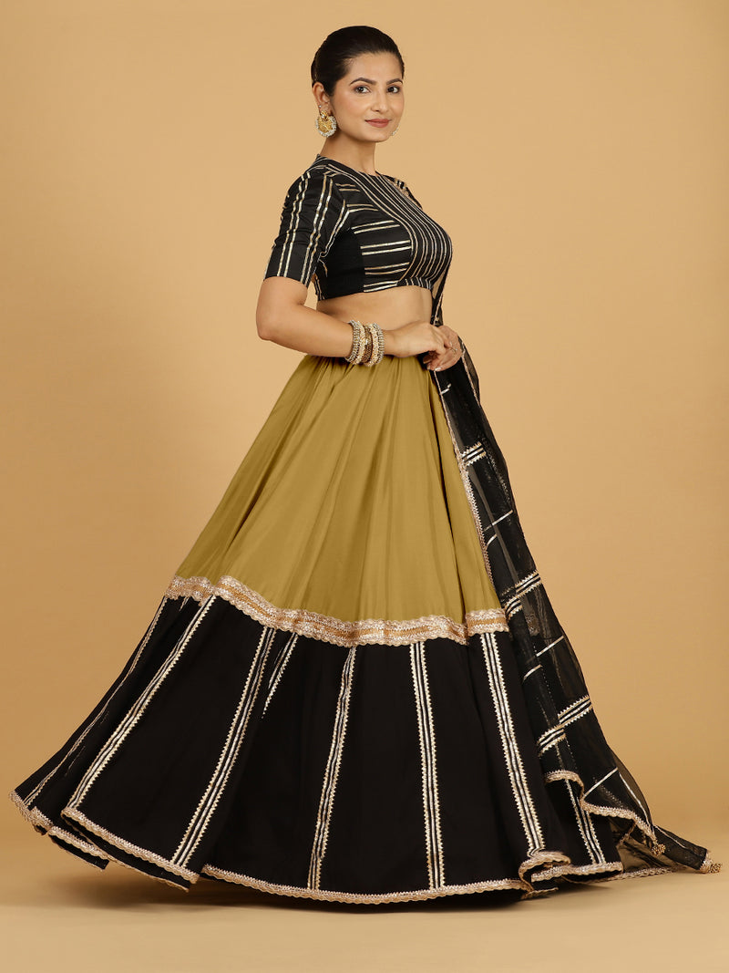 Mastani x Tyohaar | Dijon Mustard Panelled Lehenga Skirt-Binks