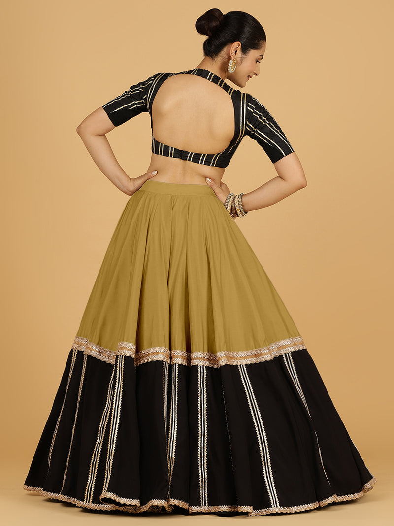 Mastani x Tyohaar | Dijon Mustard Panelled Lehenga Skirt-Binks
