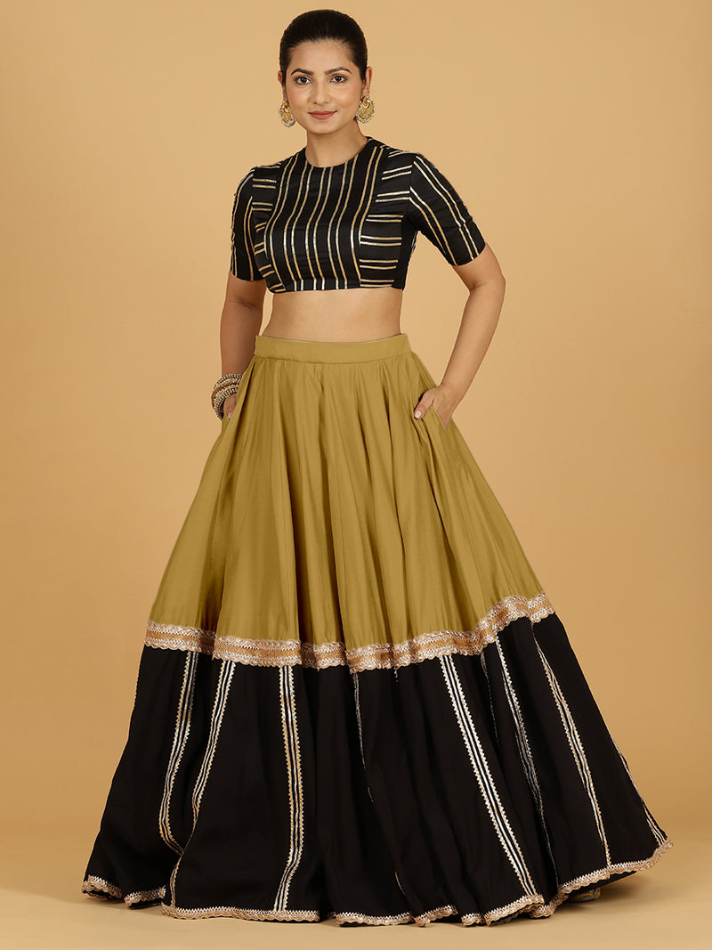 Mastani x Tyohaar | Dijon Mustard Panelled Lehenga Skirt-Binks