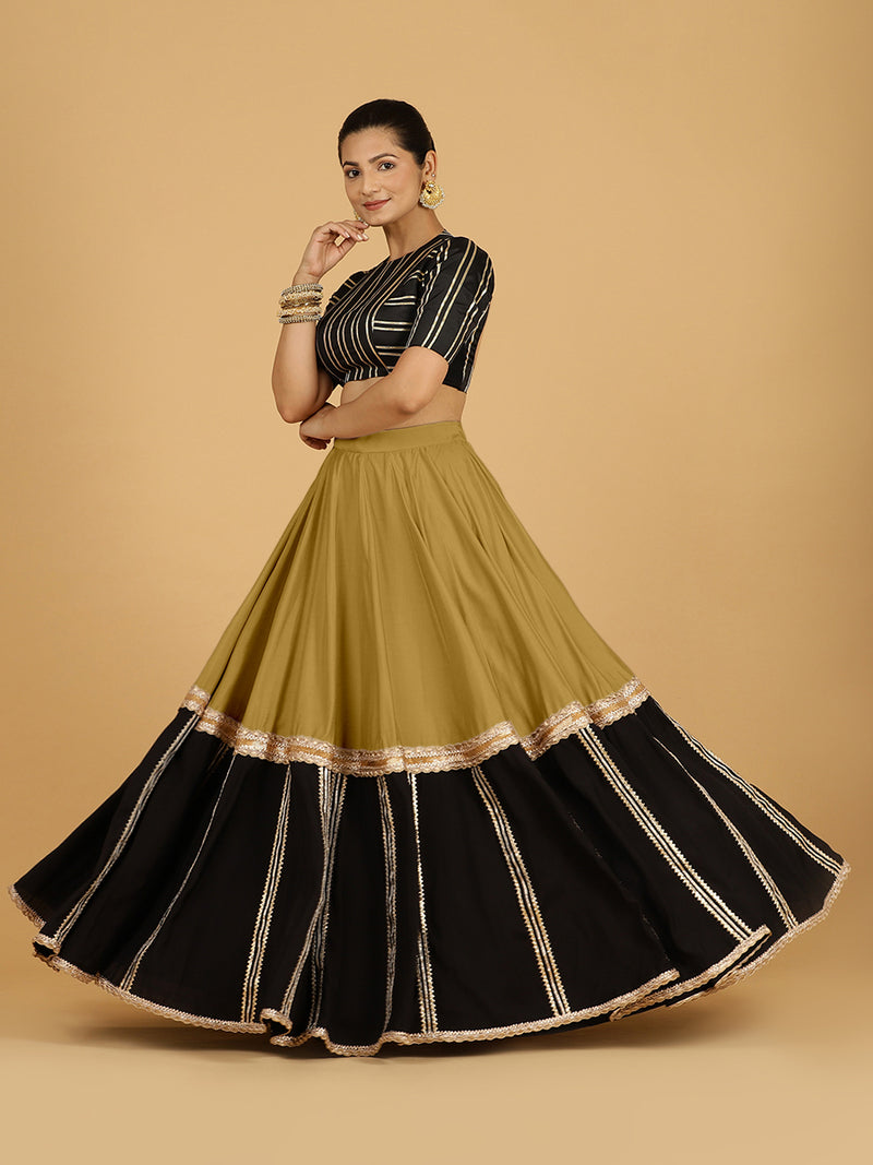 Mastani x Tyohaar | Dijon Mustard Panelled Lehenga Skirt-Binks