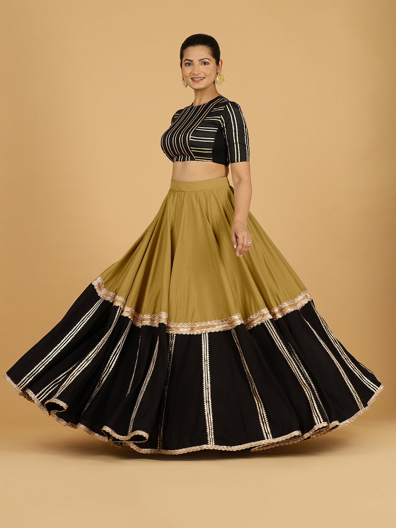 Mastani x Tyohaar | Dijon Mustard Panelled Lehenga Skirt-Binks
