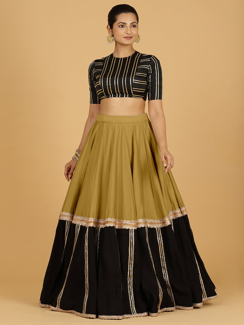 Mastani x Tyohaar | Dijon Mustard Panelled Lehenga Skirt-Binks