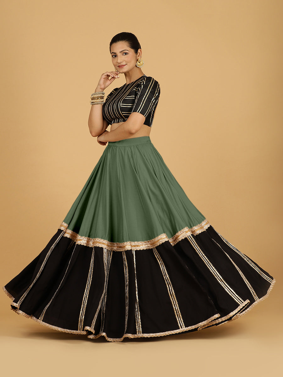 Mastani x Tyohaar Lehenga Skirt, in Green 80% Viscose 20% Polyester, made for party & festive.