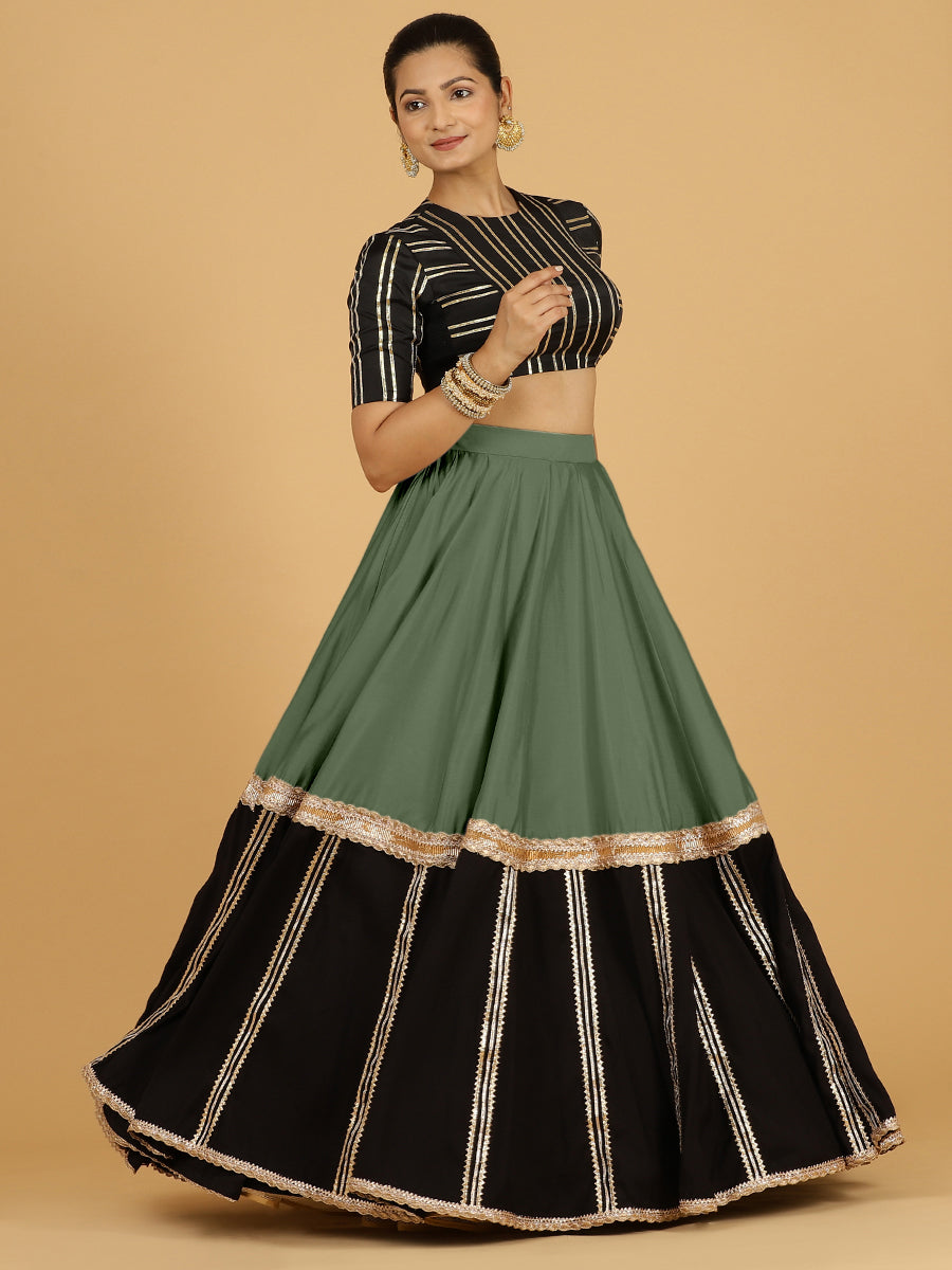Mastani x Tyohaar Lehenga Skirt, in Green 80% Viscose 20% Polyester, made for party & festive (view 6).