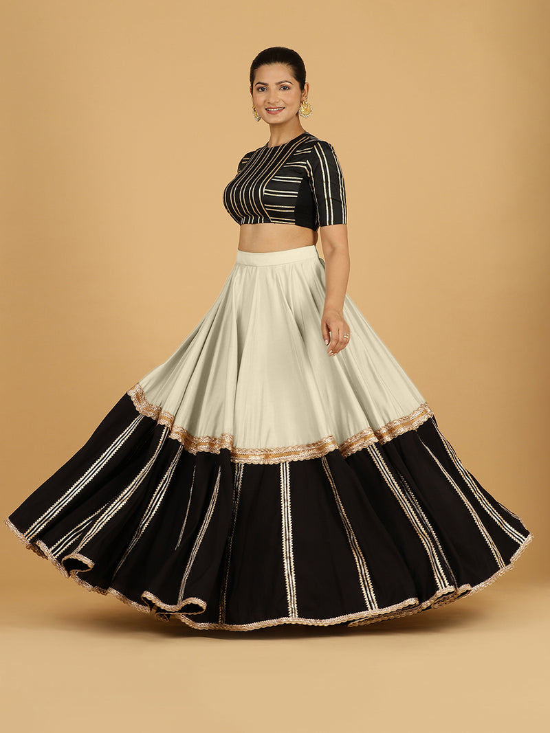 Mastani x Tyohaar | Ivory Panelled Lehenga Skirt-Binks