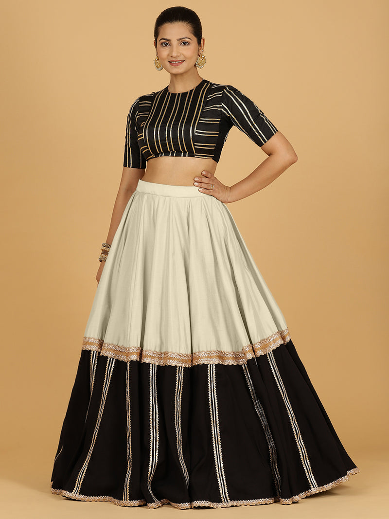 Mastani x Tyohaar | Ivory Panelled Lehenga Skirt-Binks