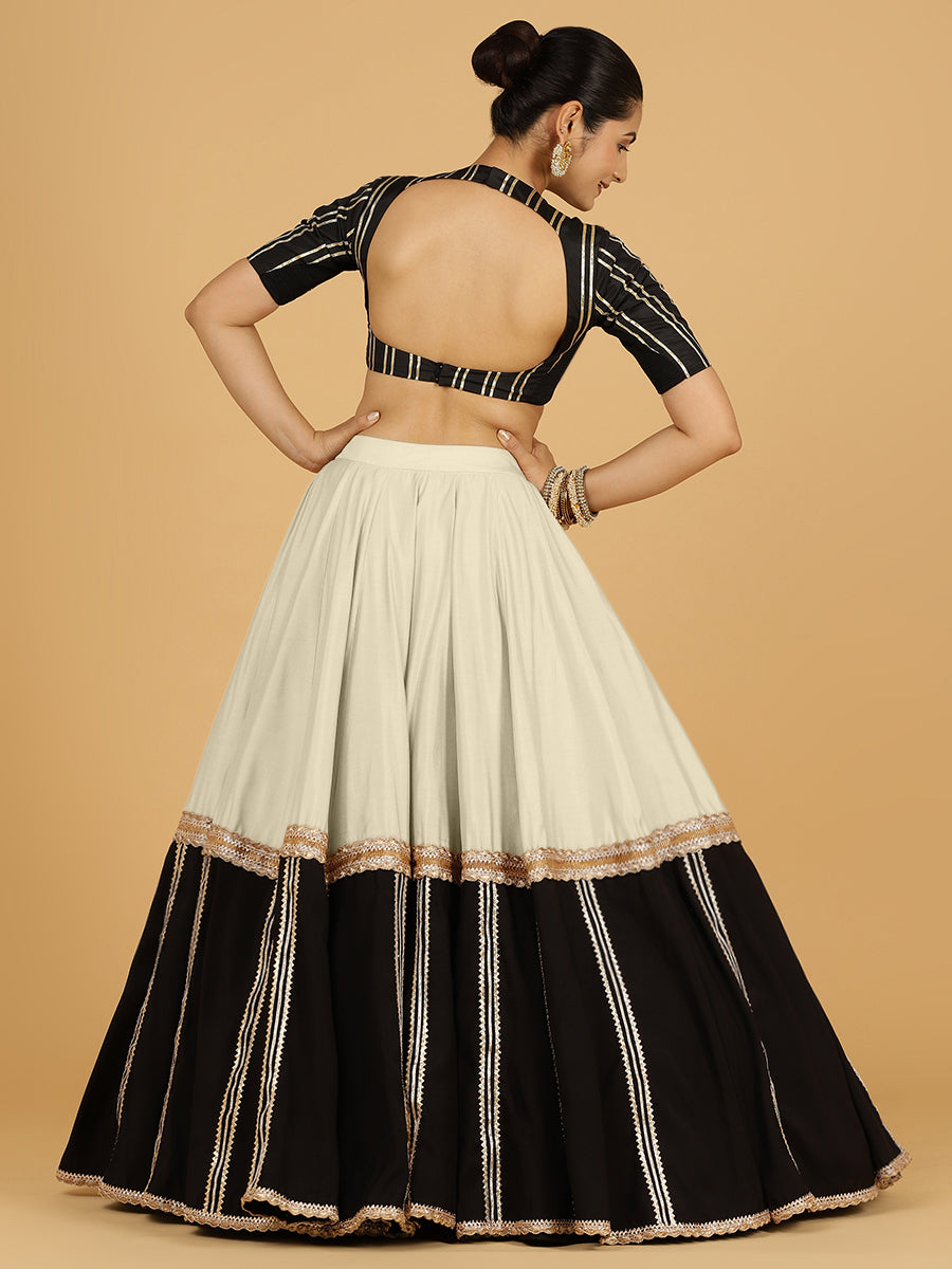 Mastani x Tyohaar Lehenga Skirt, in White 80% Viscose 20% Polyester, made for party & festive (view 2).