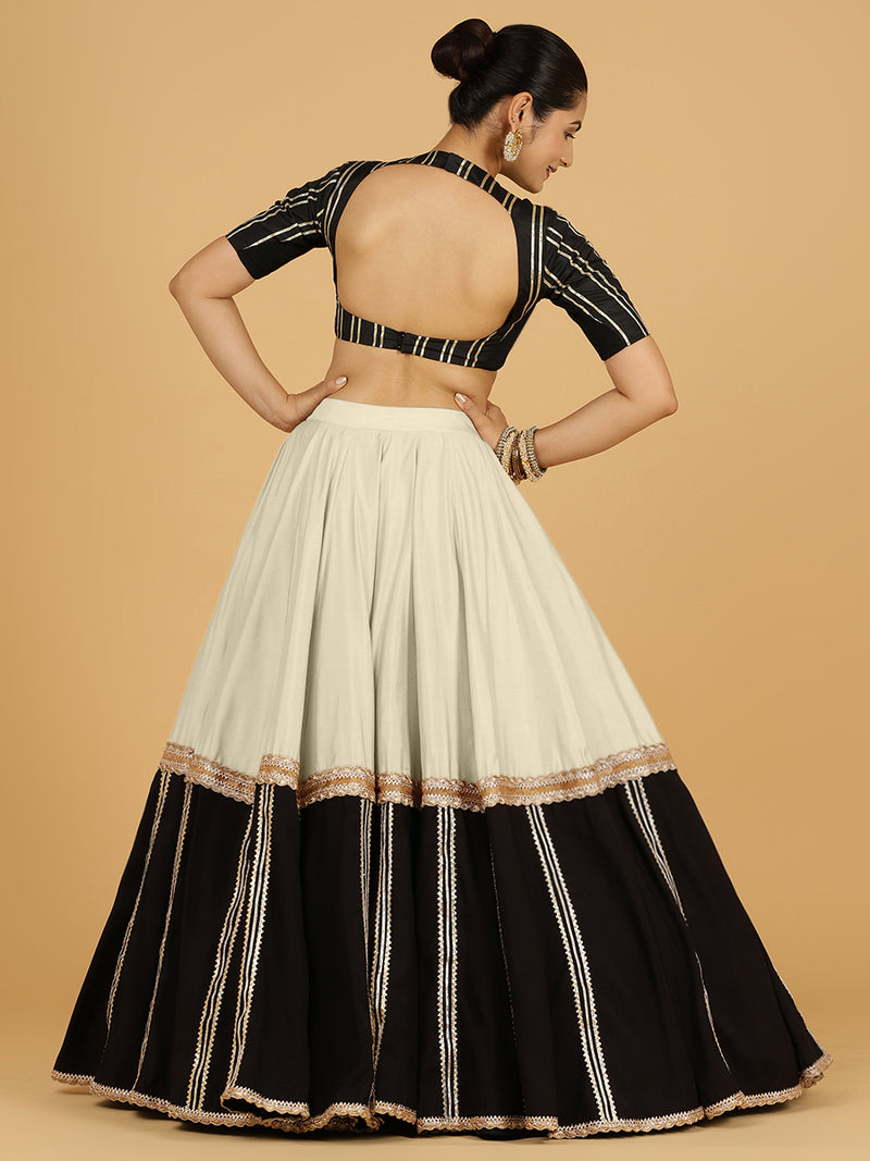 Mastani x Tyohaar | Ivory Panelled Lehenga Skirt-Binks