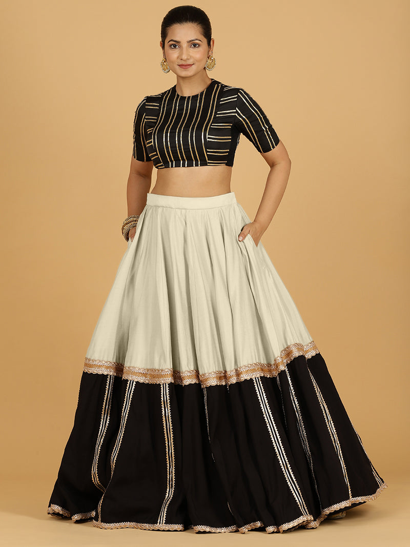 Mastani x Tyohaar | Ivory Panelled Lehenga Skirt-Binks