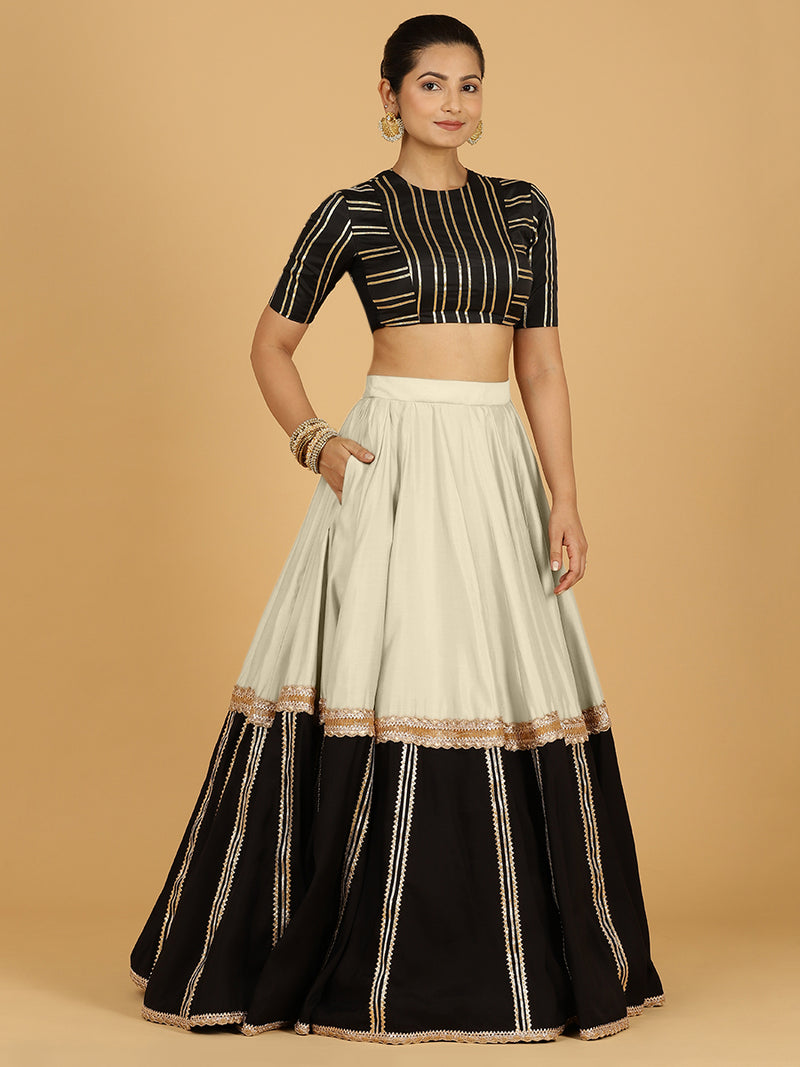 Mastani x Tyohaar | Ivory Panelled Lehenga Skirt-Binks
