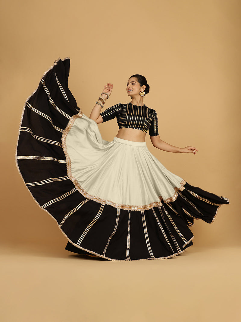 Mastani x Tyohaar | Ivory Panelled Lehenga Skirt-Binks