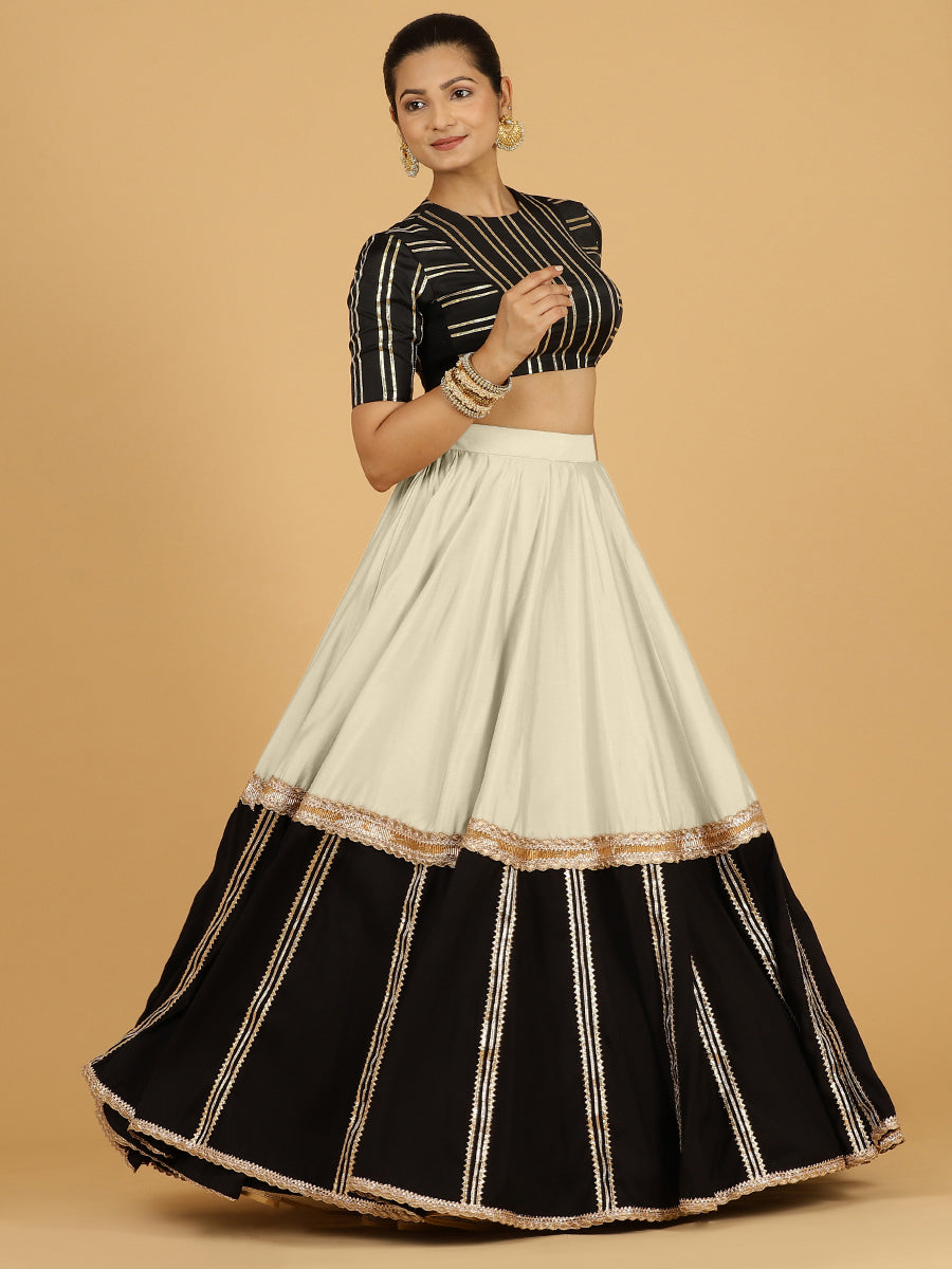 Mastani x Tyohaar Lehenga Skirt, in White 80% Viscose 20% Polyester, made for party & festive (view 6).