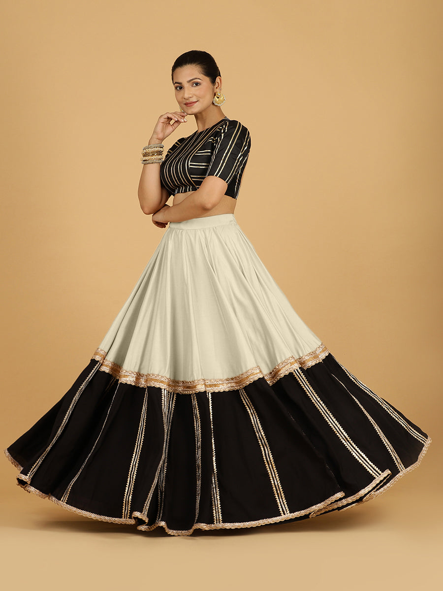 Mastani x Tyohaar Lehenga Skirt, in White 80% Viscose 20% Polyester, made for party & festive (view 7).