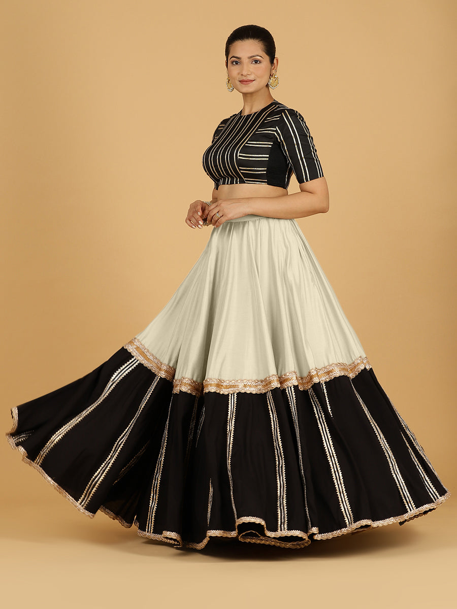 Mastani x Tyohaar Lehenga Skirt, in White 80% Viscose 20% Polyester, made for party & festive (view 8).