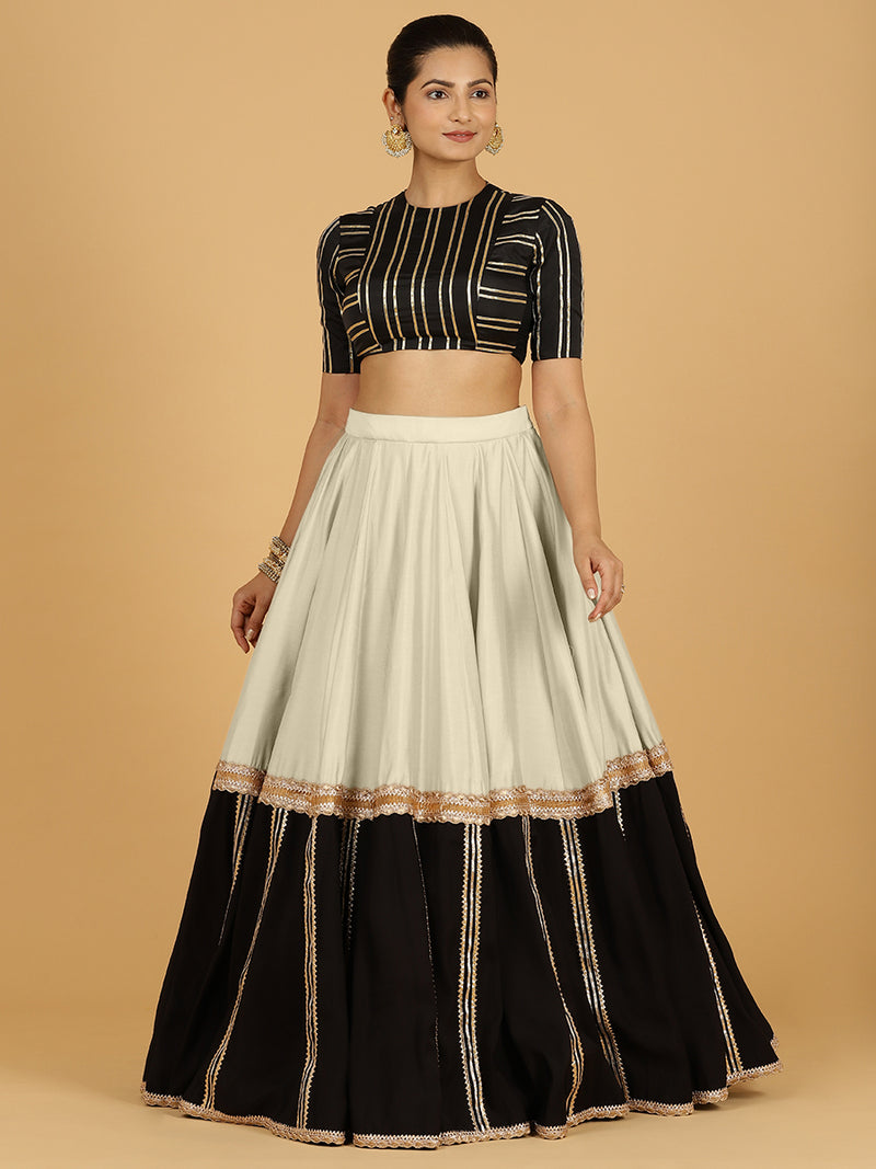 Mastani x Tyohaar | Ivory Panelled Lehenga Skirt-Binks