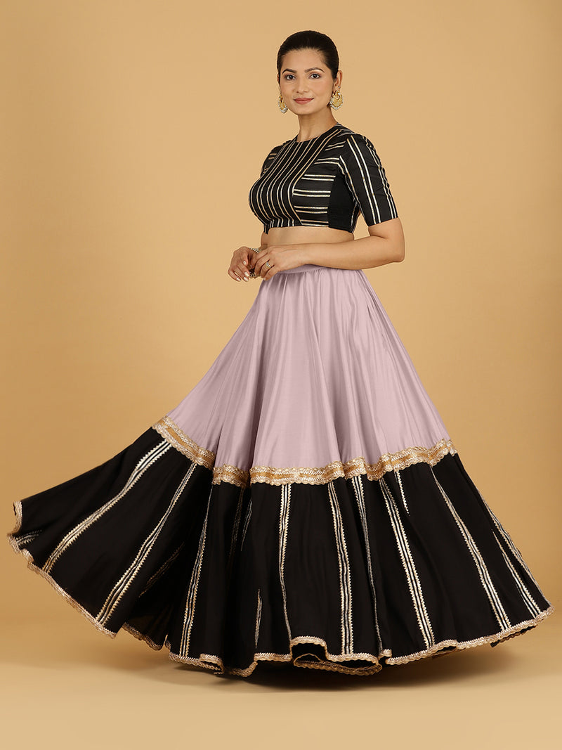 Mastani x Tyohaar | Lilac Panelled Lehenga Skirt-Binks
