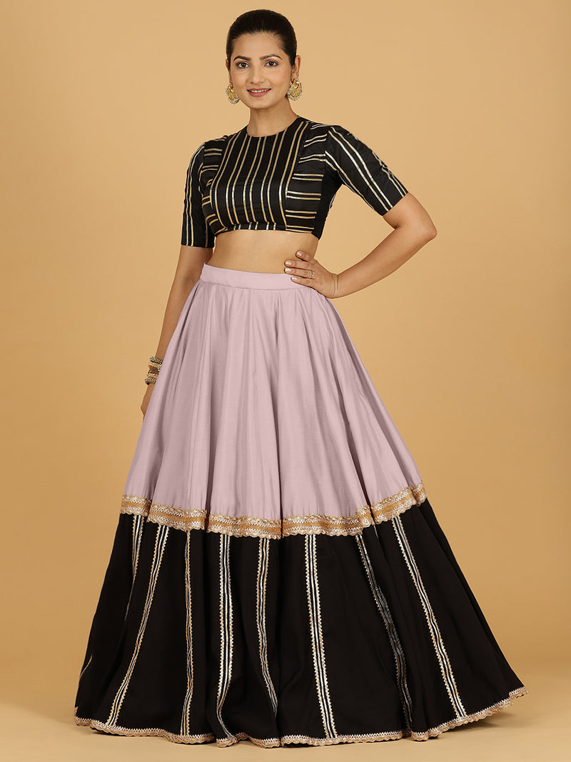 Mastani x Tyohaar | Lilac Panelled Lehenga Skirt-Binks