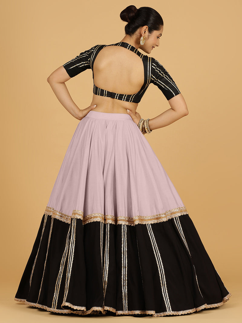 Mastani x Tyohaar | Lilac Panelled Lehenga Skirt-Binks
