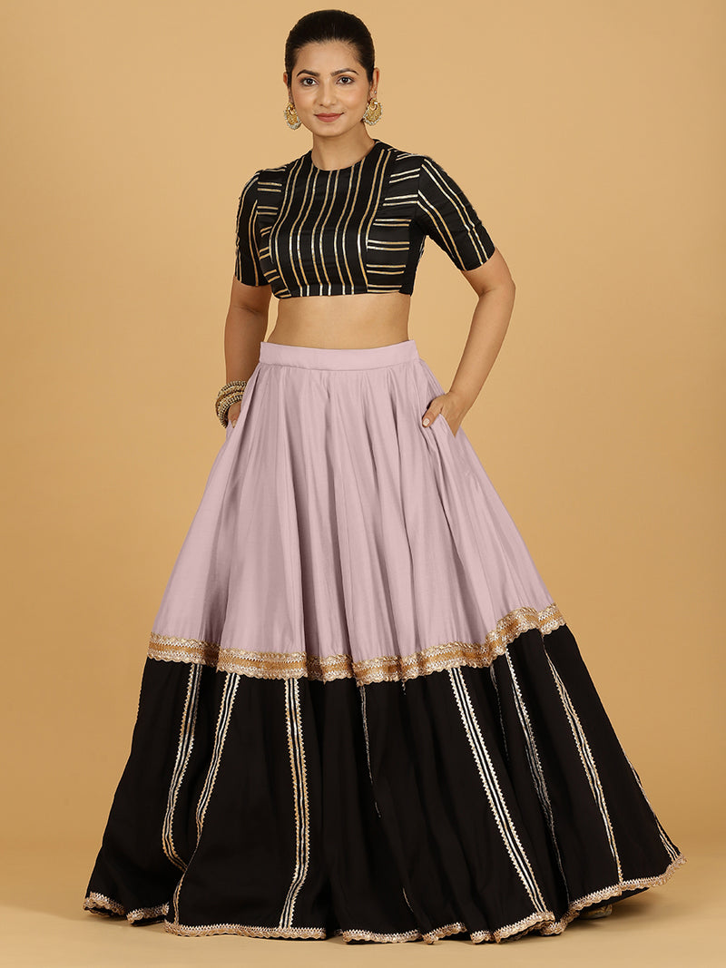 Mastani x Tyohaar | Lilac Panelled Lehenga Skirt-Binks
