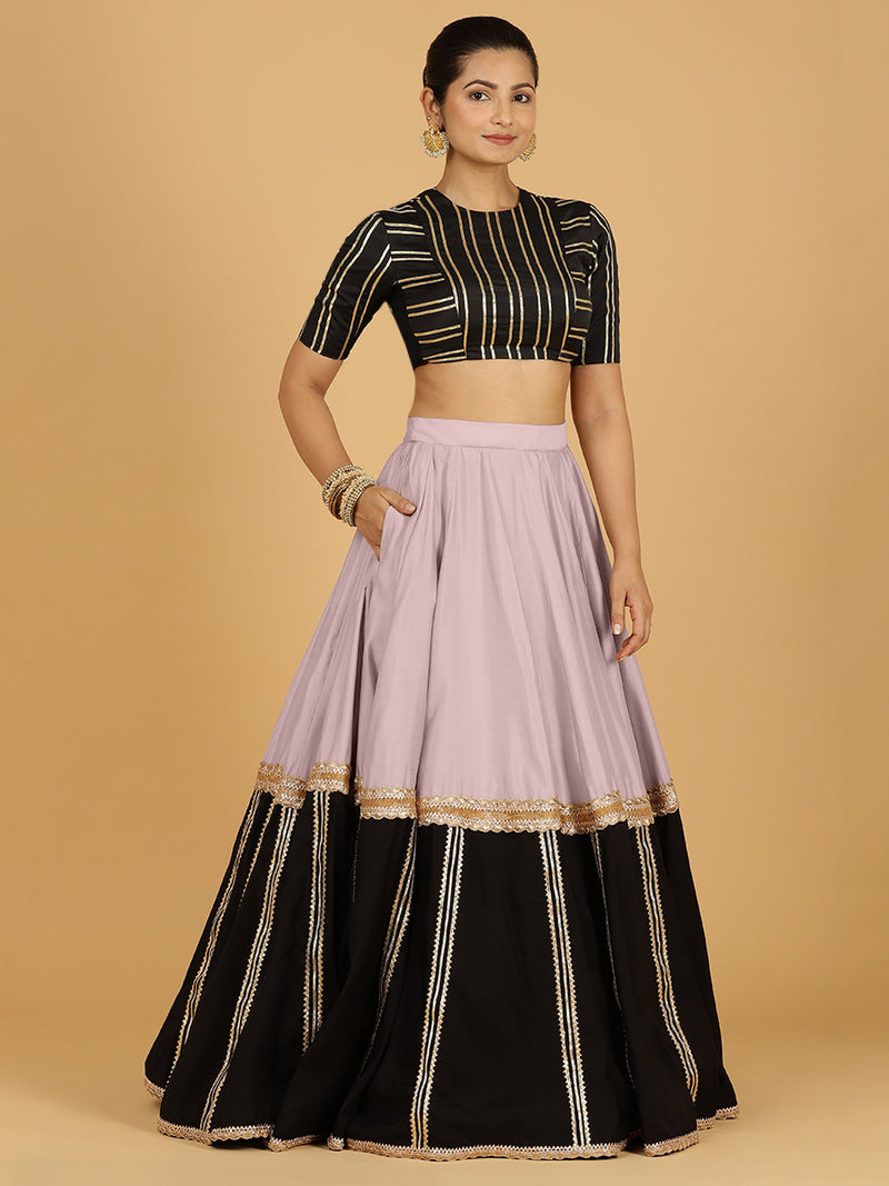Mastani x Tyohaar | Lilac Panelled Lehenga Skirt-Binks