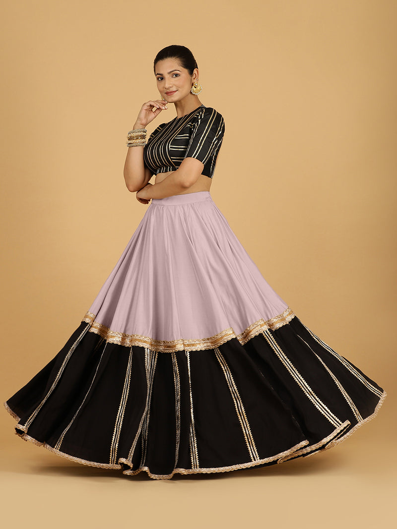 Mastani x Tyohaar | Lilac Panelled Lehenga Skirt-Binks