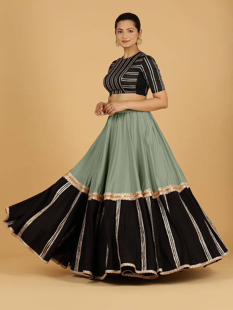 Mastani x Tyohaar Lehenga Skirt, in Green 80% Viscose 20% Polyester, made for party & festive.