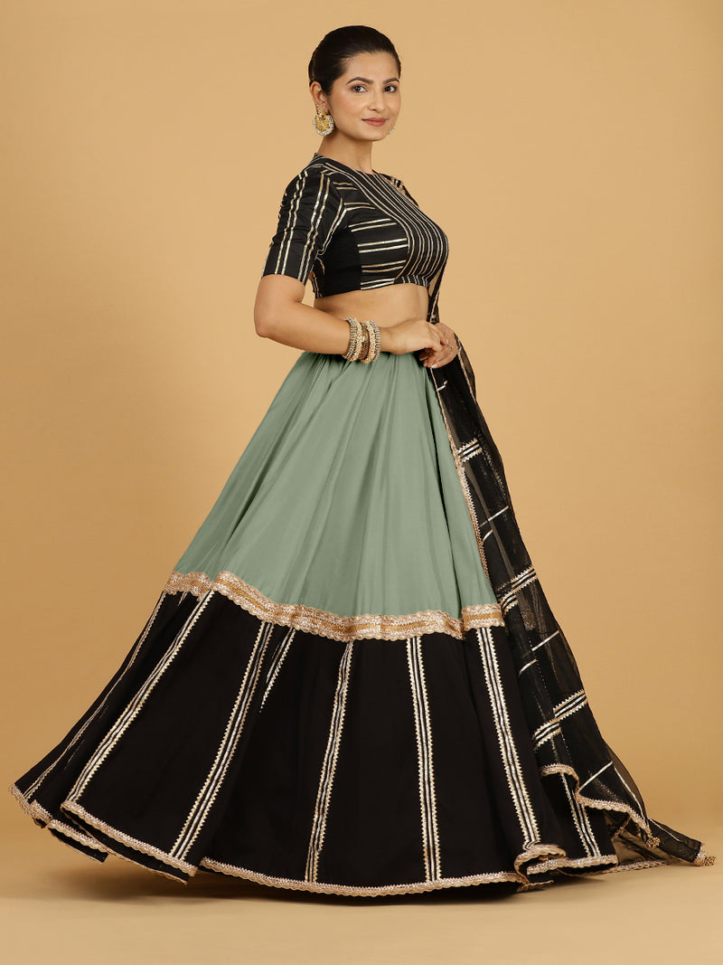 Mastani x Tyohaar | Mint Green Panelled Lehenga Skirt-Binks