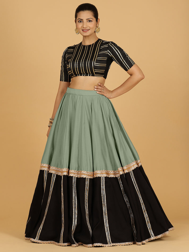 Mastani x Tyohaar | Mint Green Panelled Lehenga Skirt-Binks