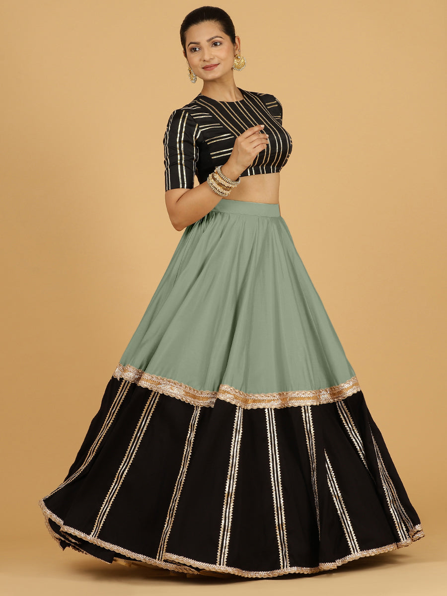 Mastani x Tyohaar Lehenga Skirt, in Green 80% Viscose 20% Polyester, made for party & festive (view 6).