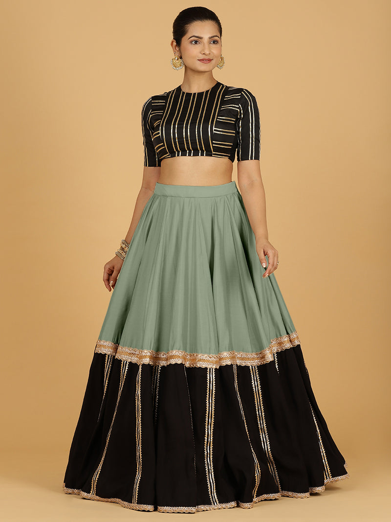 Mastani x Tyohaar | Mint Green Panelled Lehenga Skirt-Binks