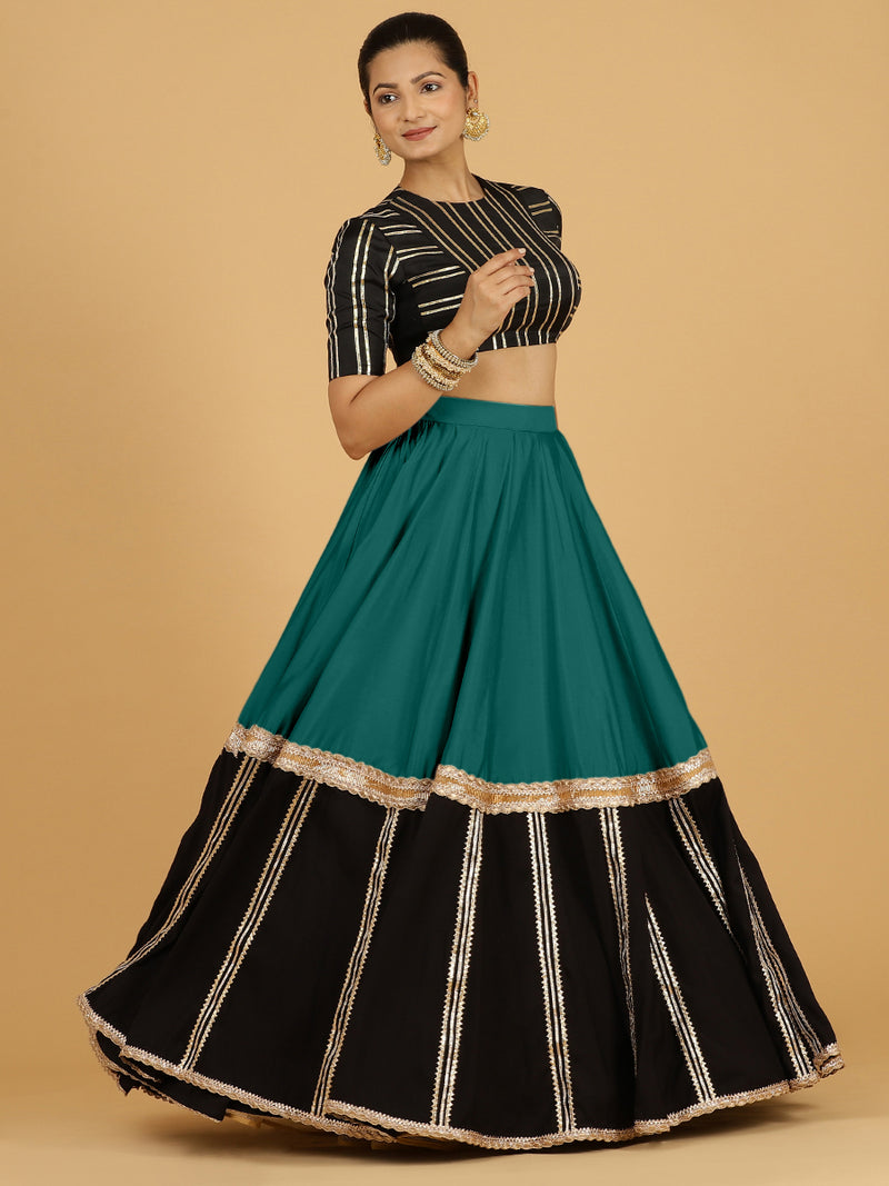 Mastani x Tyohaar | Peacock Green Panelled Lehenga Skirt-Binks