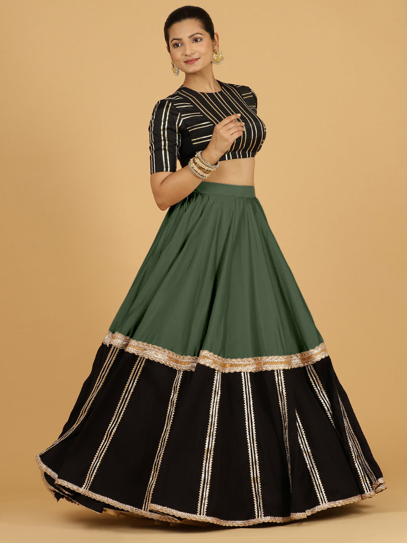 Mastani x Tyohaar | Pine Green Panelled Lehenga Skirt-Binks