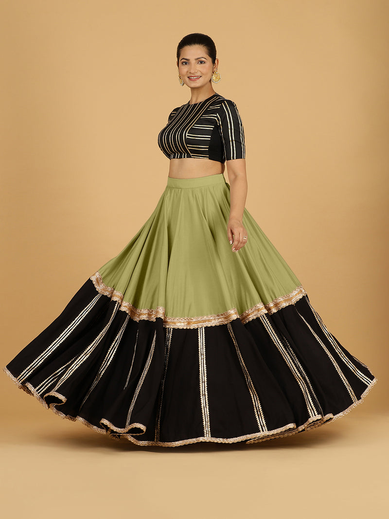 Mastani x Tyohaar | Pista Green Panelled Lehenga Skirt-Binks