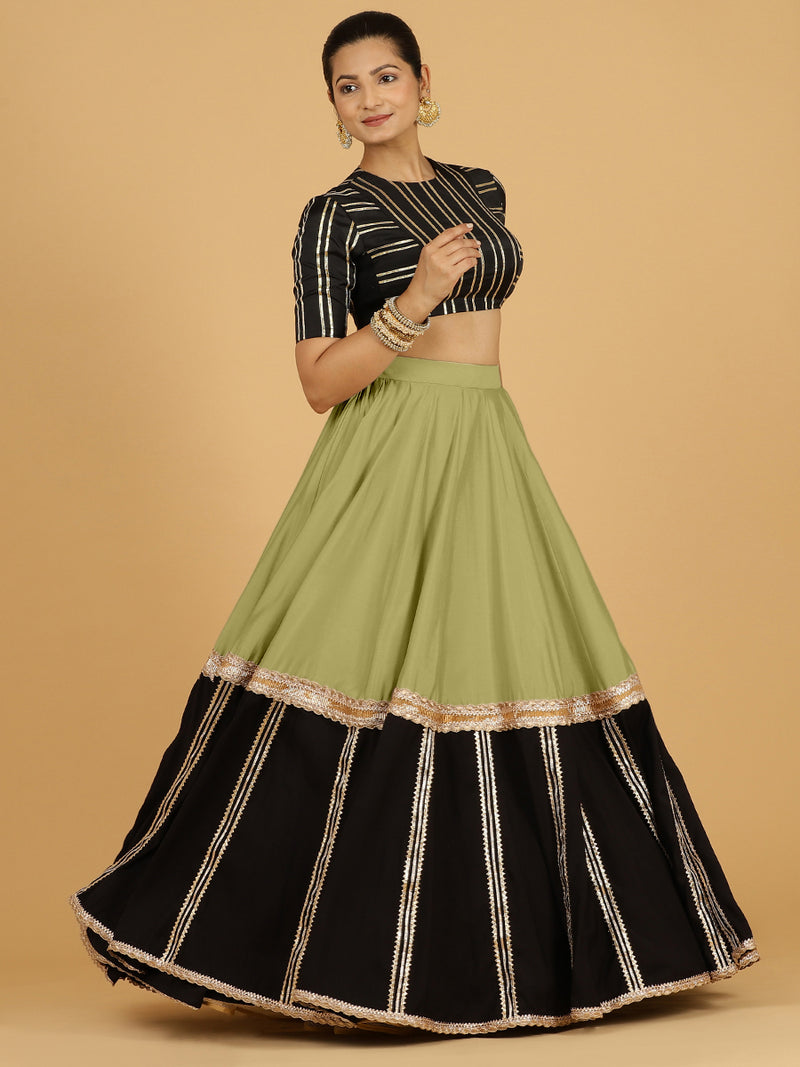 Mastani x Tyohaar | Pista Green Panelled Lehenga Skirt-Binks