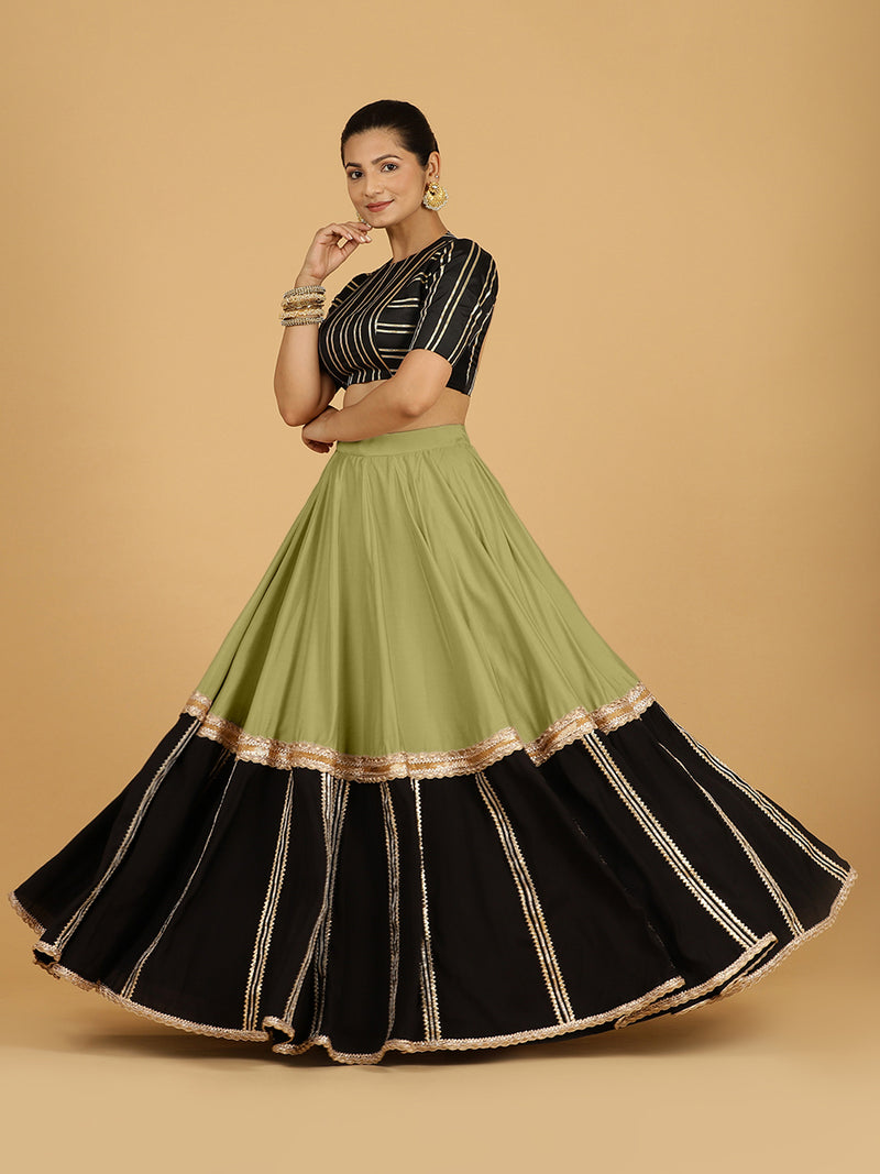 Mastani x Tyohaar | Pista Green Panelled Lehenga Skirt-Binks
