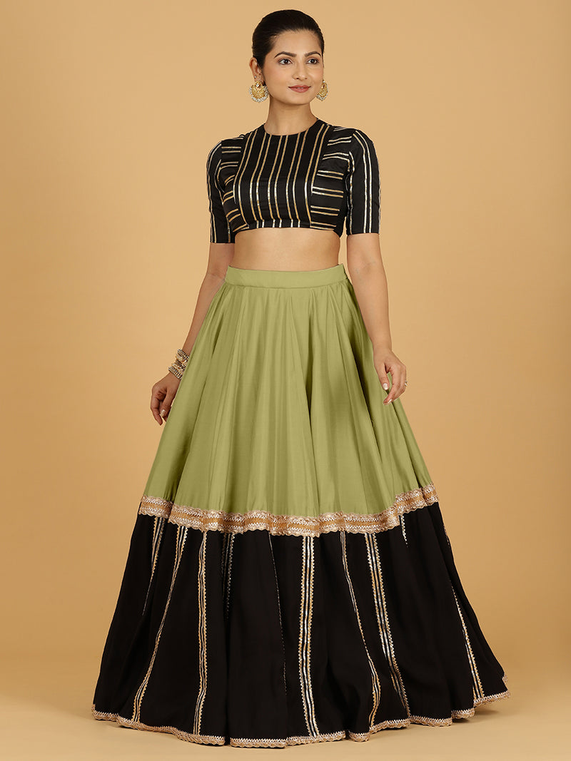 Mastani x Tyohaar | Pista Green Panelled Lehenga Skirt-Binks