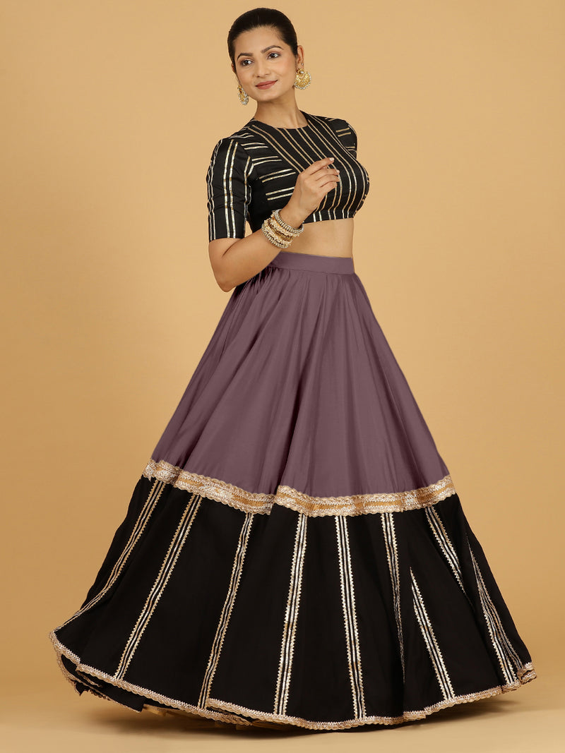 Mastani x Tyohaar | Purple Mauve Panelled Lehenga Skirt-Binks