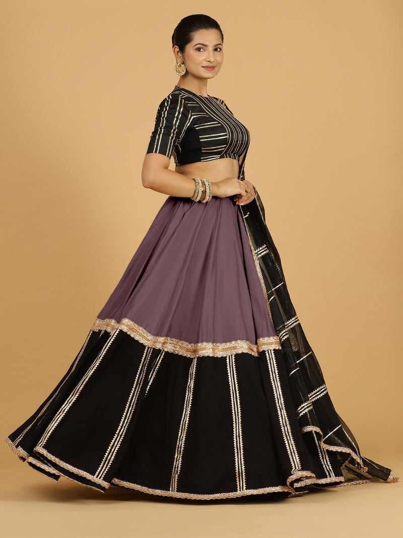 Mastani x Tyohaar | Purple Mauve Panelled Lehenga Skirt-Binks