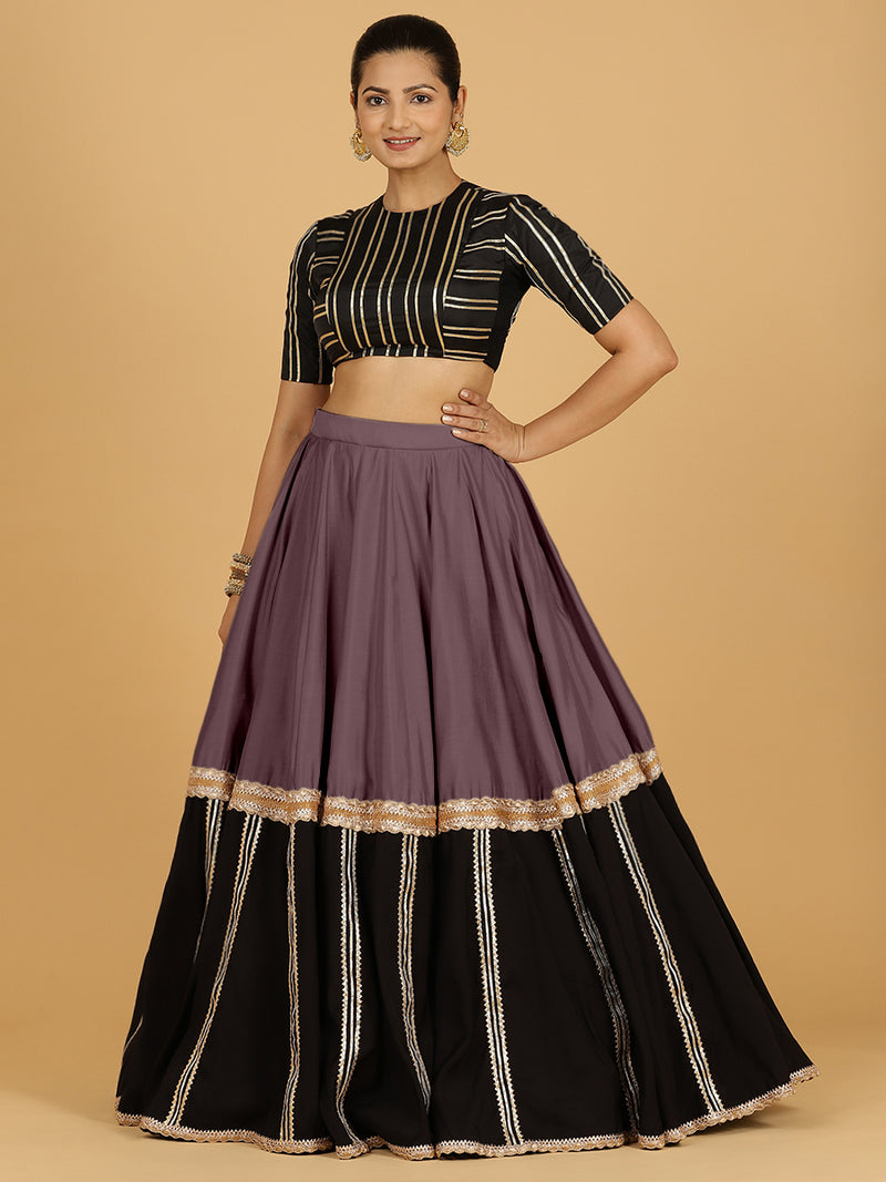Mastani x Tyohaar | Purple Mauve Panelled Lehenga Skirt-Binks