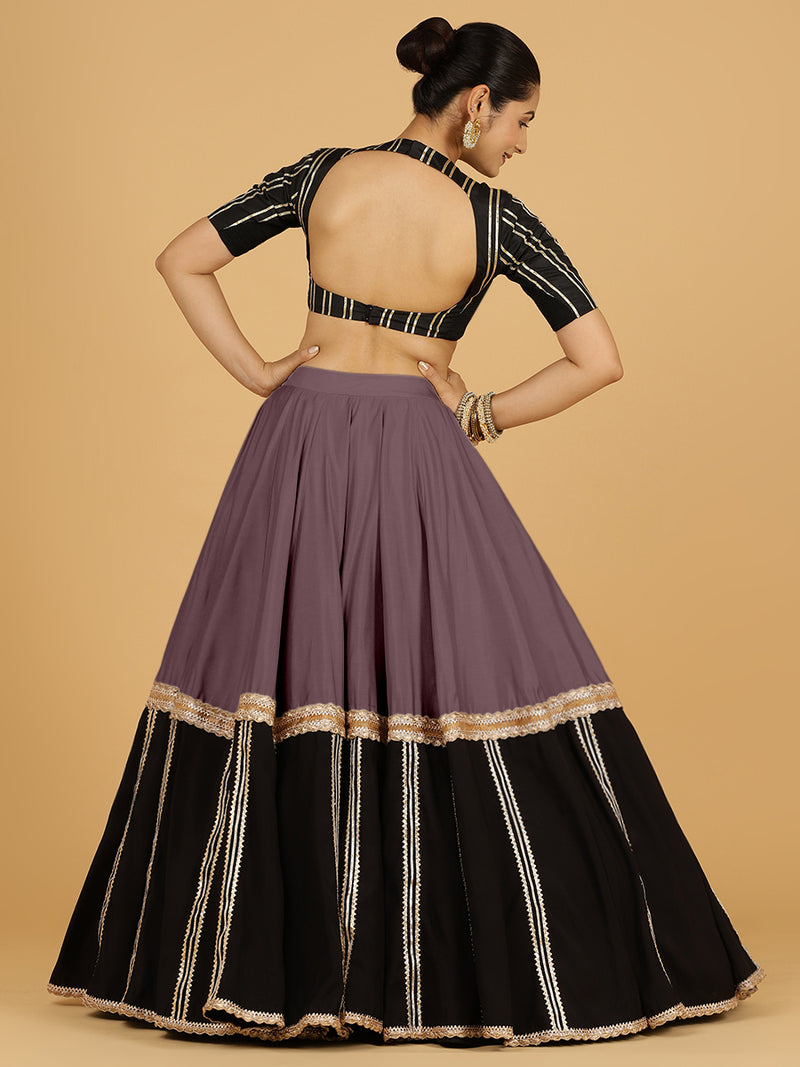 Mastani x Tyohaar | Purple Mauve Panelled Lehenga Skirt-Binks