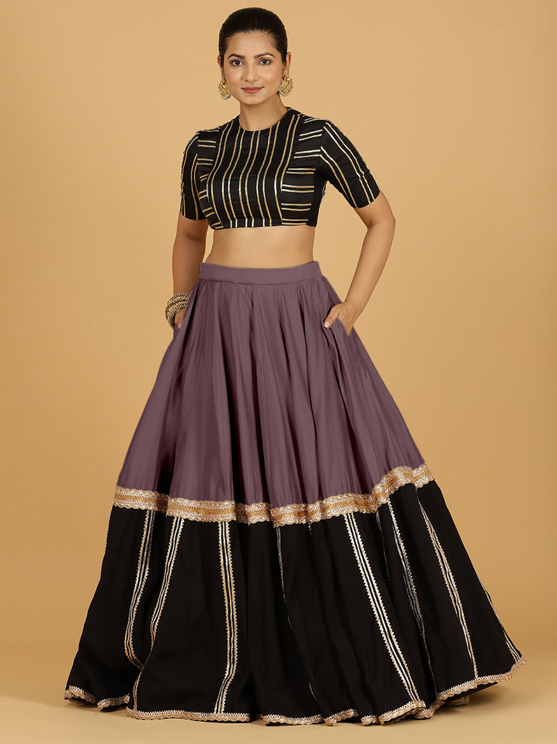 Mastani x Tyohaar | Purple Mauve Panelled Lehenga Skirt-Binks
